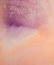 Abstract painting in acrylic washes of purple, yellow, and pink.